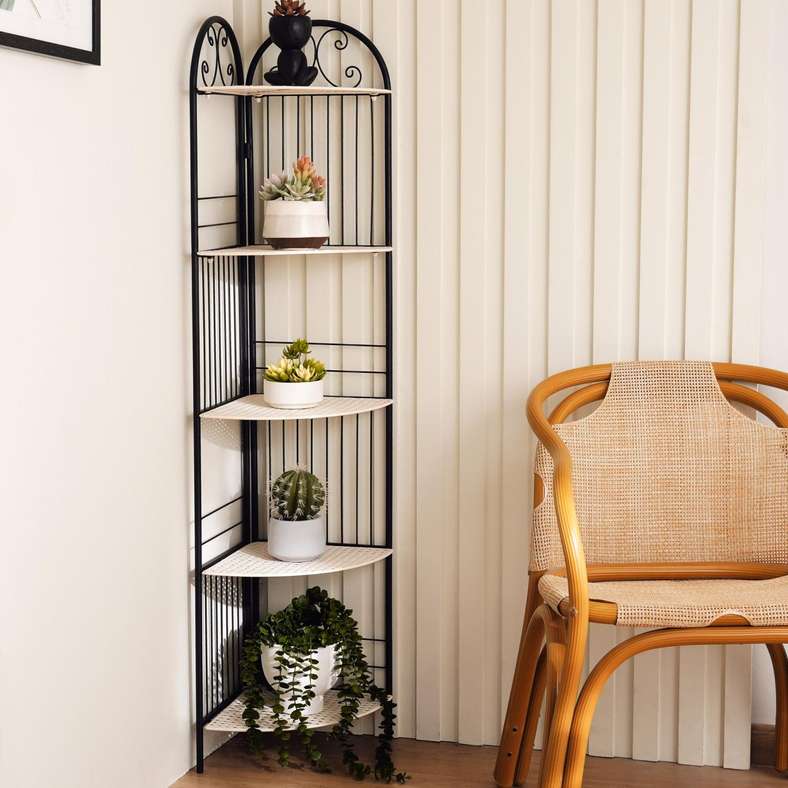 Pan Home Medley 5 Tier Corner Metal Planter Stand 31x31x143cm - White and Black