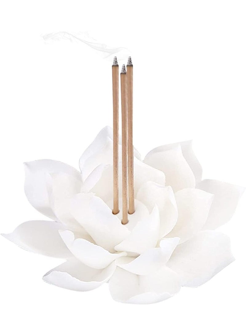Lotus Incense Holders Burner, Ceramic White Lotus Incense Burner, Flower Incense Burner Stick Holder, for Yoga Studio Living Room Office Teahouse Home Decor, 3 Hole, 3.9 Inch - Image 1