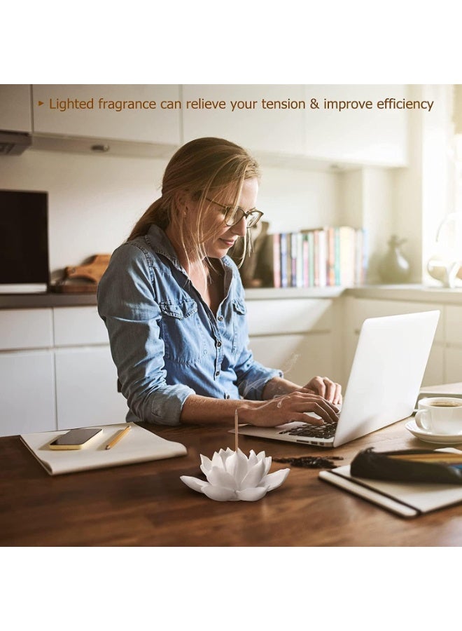 Lotus Incense Holders Burner, Ceramic White Lotus Incense Burner, Flower Incense Burner Stick Holder, for Yoga Studio Living Room Office Teahouse Home Decor, 3 Hole, 3.9 Inch - Image 3