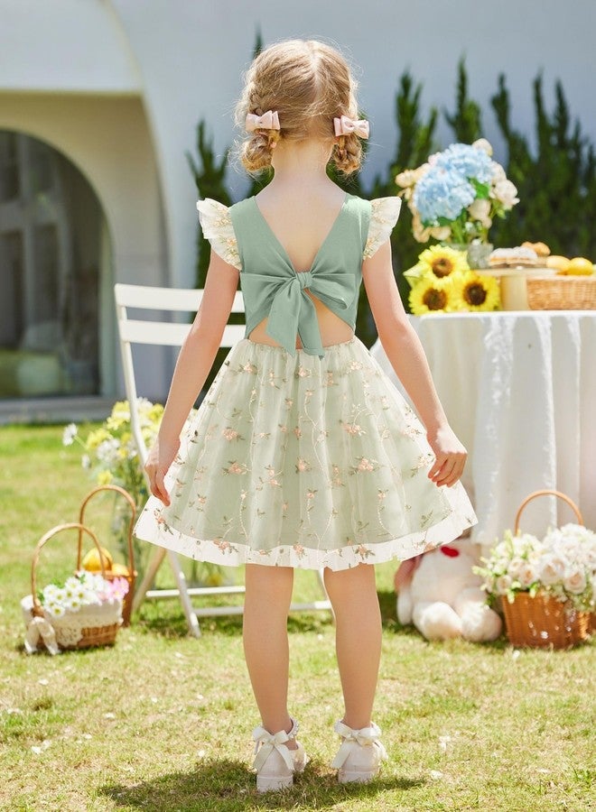 Arshiner Toddler Fairy Dress Summer Flower Tutu Tulle Tie Back Flutter Sleeve Floral Wedding Easter Little Girl Dresses Sage Green 4t - Image 3