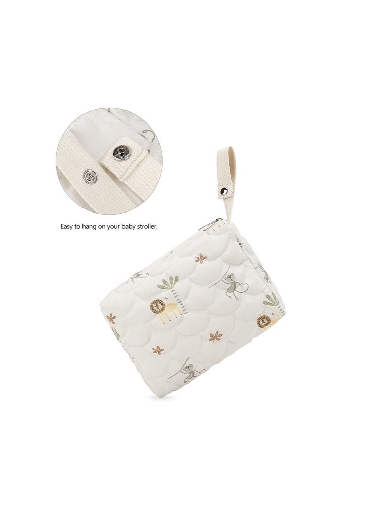 حقيبة تنظيم الحفاضات، حامل حفاضات محمول للأطفال للحفاضات والمناديل وأدوات النظافة، منظم معلق لعربة الأطفال مع طباعة أسد قرد لطيفة، حقيبة حفاضات خفيفة الوزن للسفر للأم أثناء التنقل - Image 3