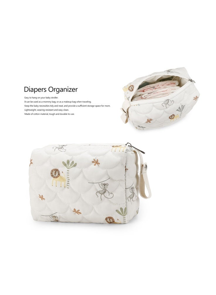حقيبة تنظيم الحفاضات، حامل حفاضات محمول للأطفال للحفاضات والمناديل وأدوات النظافة، منظم معلق لعربة الأطفال مع طباعة أسد قرد لطيفة، حقيبة حفاضات خفيفة الوزن للسفر للأم أثناء التنقل - Image 4