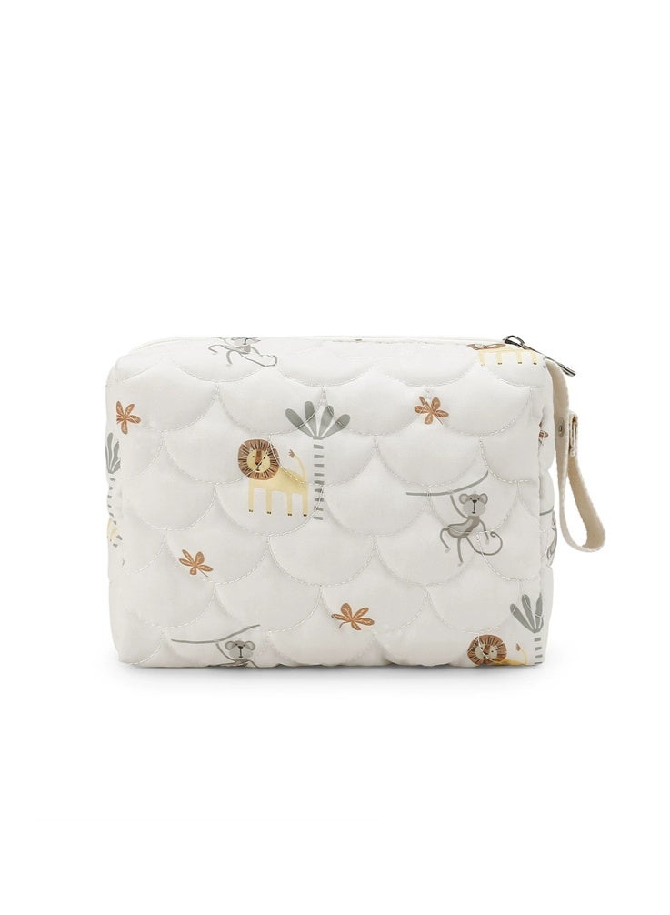 حقيبة تنظيم الحفاضات، حامل حفاضات محمول للأطفال للحفاضات والمناديل وأدوات النظافة، منظم معلق لعربة الأطفال مع طباعة أسد قرد لطيفة، حقيبة حفاضات خفيفة الوزن للسفر للأم أثناء التنقل - Image 1