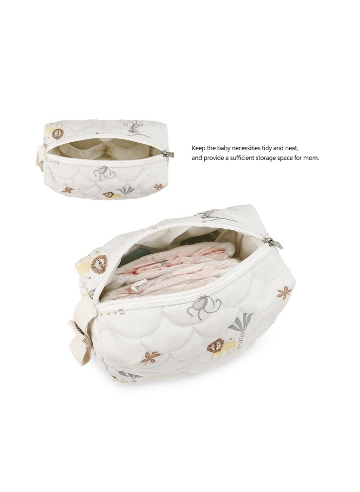 حقيبة تنظيم الحفاضات، حامل حفاضات محمول للأطفال للحفاضات والمناديل وأدوات النظافة، منظم معلق لعربة الأطفال مع طباعة أسد قرد لطيفة، حقيبة حفاضات خفيفة الوزن للسفر للأم أثناء التنقل - Image 5