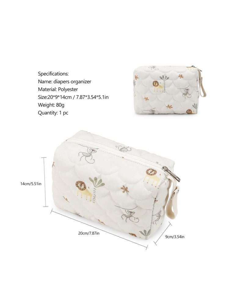 حقيبة تنظيم الحفاضات، حامل حفاضات محمول للأطفال للحفاضات والمناديل وأدوات النظافة، منظم معلق لعربة الأطفال مع طباعة أسد قرد لطيفة، حقيبة حفاضات خفيفة الوزن للسفر للأم أثناء التنقل - Image 2