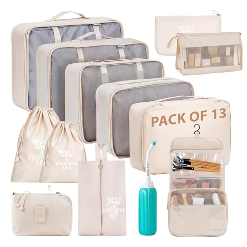 OCEANEVO Set of 13 Packing Cubes with Portable Travel Bidet | Travel Organizer Bags for Luggage, Suitcase, Includes Mesh Bags, Lingerie & Shoe Bag, Cosmetic Pouch, Toiletry Bag - Image 1