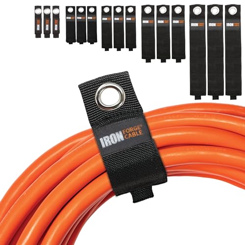 Iron Forge Cable Extension Cord Wrap Organizer, 15 Piece Multi-Pack - 3 Pieces of Small, Medium, Large, XL and XXXL Hook and Loop Wraps Up to 50 lbs - Image 1