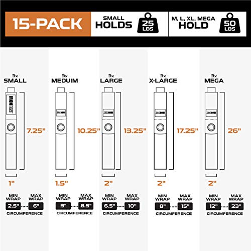 Iron Forge Cable Extension Cord Wrap Organizer, 15 Piece Multi-Pack - 3 Pieces of Small, Medium, Large, XL and XXXL Hook and Loop Wraps Up to 50 lbs - Image 3