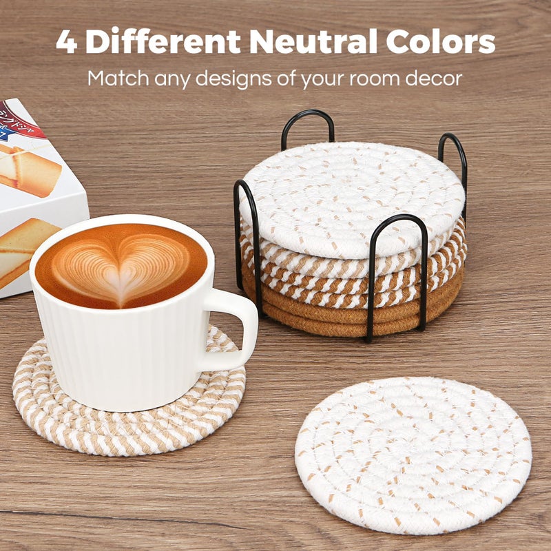 Levesica Coasters for Drinks Coasters Set of 4 Color 8 Pack Coaster Set Boho Coaster with Holder Coffee Table Decor - Image 5