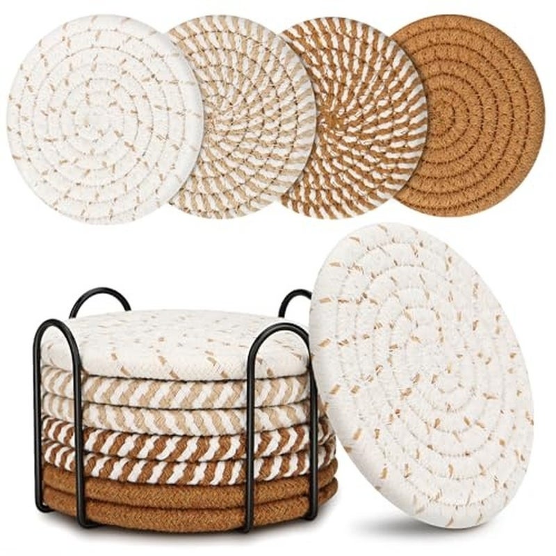 Levesica Coasters for Drinks Coasters Set of 4 Color 8 Pack Coaster Set Boho Coaster with Holder Coffee Table Decor - Image 1
