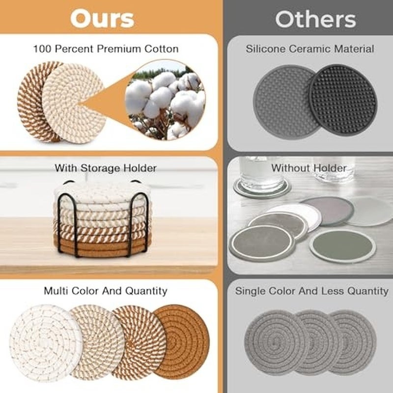 Levesica Coasters for Drinks Coasters Set of 4 Color 8 Pack Coaster Set Boho Coaster with Holder Coffee Table Decor - Image 3