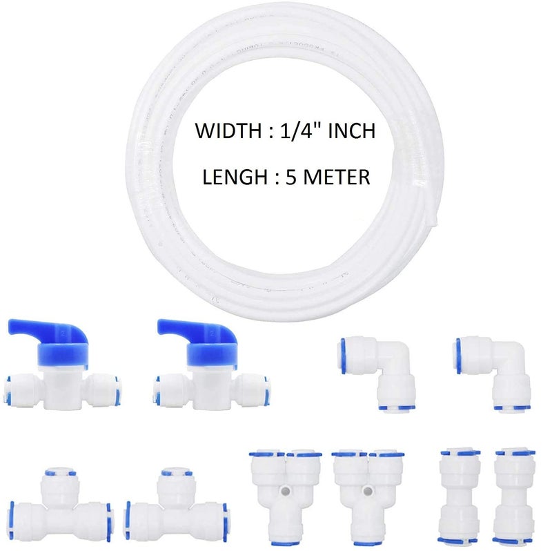 MG WATER SOLUTION MG WATER SOLUTION Push Fit ConnectorPush To Connect Water Tube Fitting Ball ValveTeeStraight UnionEBlow Union Tube Fitting 5 Meter 14 Pipe For Ro Water Purifiers Set White - Image 1