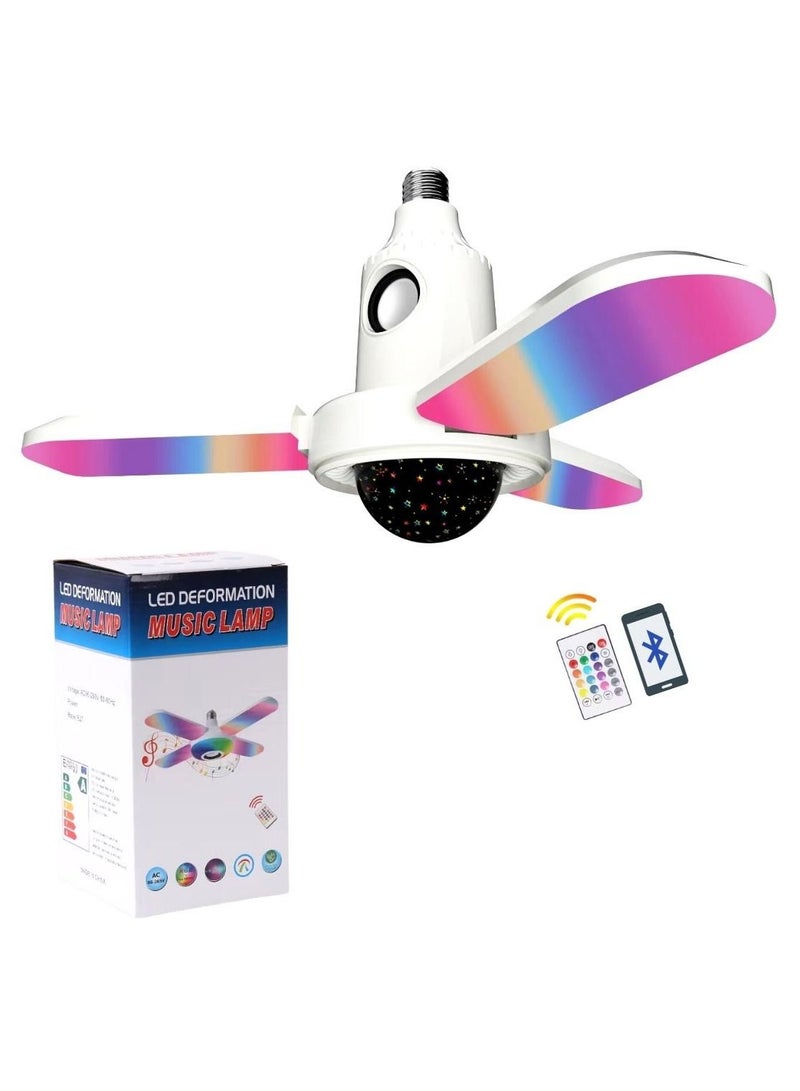 E27 LED Deformable Ceiling Fan 3 Wings Starry Light Bluetooth Music Speaker RGB Lamp With Remote Control  - Image 1