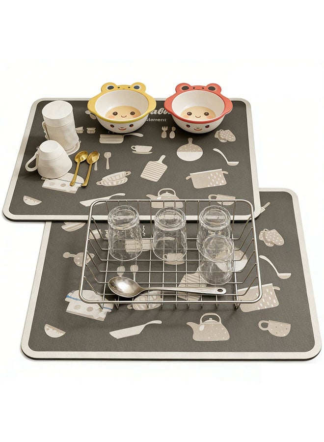 جني ثروة حصيرة قهوة، حصيرة تجفيف أطباق للمطبخ (عبوة من قطعتين)، حصائر تجفيف أطباق من الألياف الدقيقة فائقة الامتصاص، وسادة مطبخ مانعة للانزلاق لإكسسوارات ركن القهوة أو ديكور طاولة القهوة أو سطح المطبخ أو إكسسوارات سطح المطبخ أو أطباق الحوض أو أسفل الرف، حصائر قابلة للغسل في الغسالة، 30×40 سم - Image 3