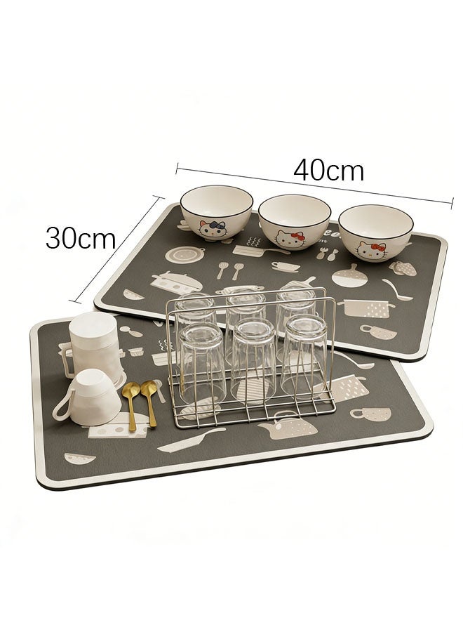 جني ثروة حصيرة قهوة، حصيرة تجفيف أطباق للمطبخ (عبوة من قطعتين)، حصائر تجفيف أطباق من الألياف الدقيقة فائقة الامتصاص، وسادة مطبخ مانعة للانزلاق لإكسسوارات ركن القهوة أو ديكور طاولة القهوة أو سطح المطبخ أو إكسسوارات سطح المطبخ أو أطباق الحوض أو أسفل الرف، حصائر قابلة للغسل في الغسالة، 30×40 سم - Image 2