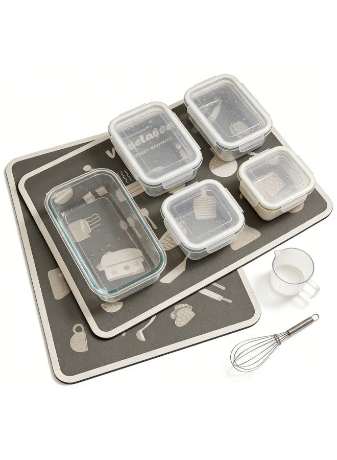 جني ثروة حصيرة قهوة، حصيرة تجفيف أطباق للمطبخ (عبوة من قطعتين)، حصائر تجفيف أطباق من الألياف الدقيقة فائقة الامتصاص، وسادة مطبخ مانعة للانزلاق لإكسسوارات ركن القهوة أو ديكور طاولة القهوة أو سطح المطبخ أو إكسسوارات سطح المطبخ أو أطباق الحوض أو أسفل الرف، حصائر قابلة للغسل في الغسالة، 30×40 سم - Image 1