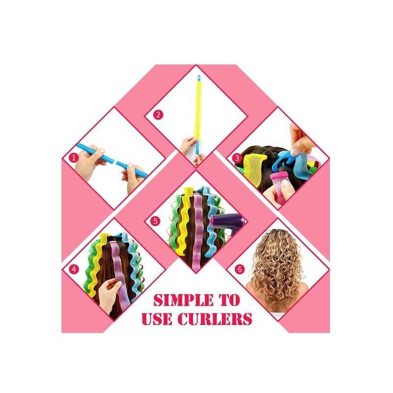 Zikra Wave Curl Formers, Heatless Hair Curler for Medium to Long Hair, Hair Style Tools Set with Styling Hooks, for Women and Girls Heatless Spiral Curlers Hair Rollers Wave Styles - Image 4