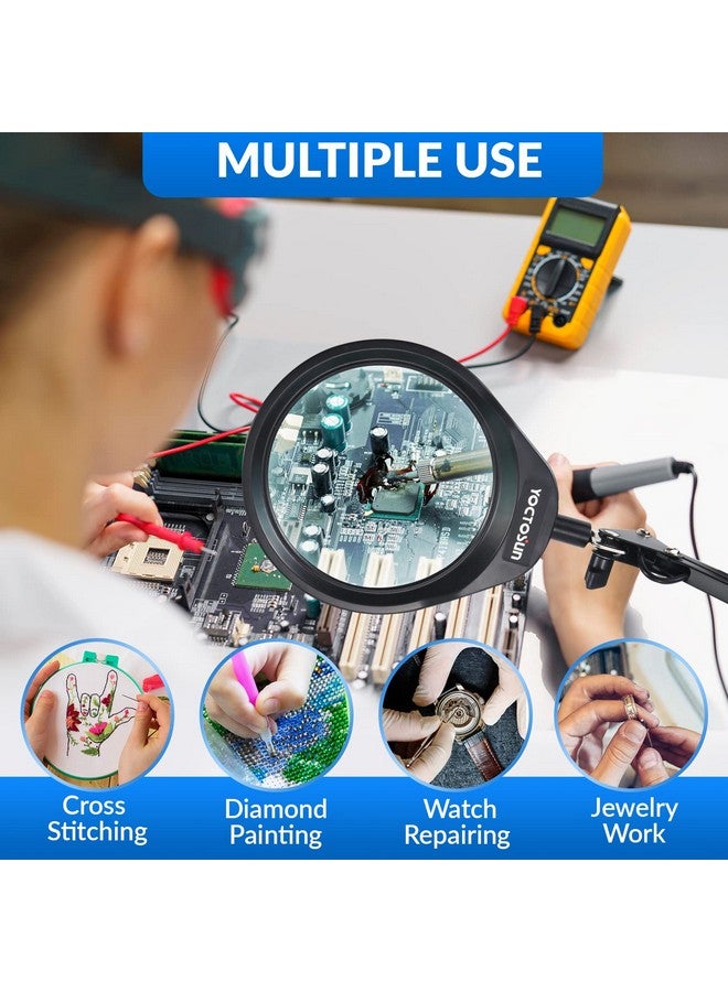 YOCTOSUN Magnifying Glass With Light And Stand 10X Magnifying Lamp With Clamp 5" Large Optical Glass Lens 3 Color Modes Stepless Dimmable Adjustable Swivel Arm Desk Magnifier For Hobby Reading - Image 4