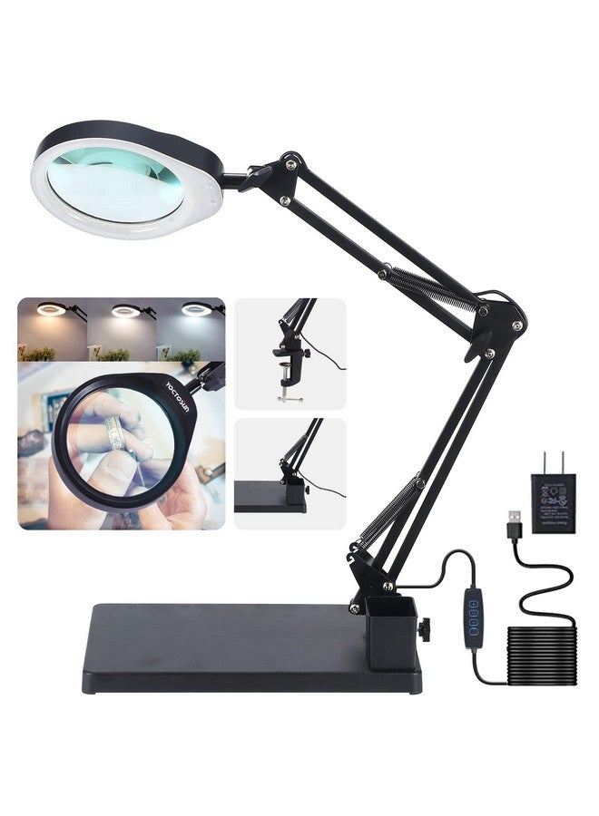 YOCTOSUN Magnifying Glass With Light And Stand 10X Magnifying Lamp With Clamp 5" Large Optical Glass Lens 3 Color Modes Stepless Dimmable Adjustable Swivel Arm Desk Magnifier For Hobby Reading - Image 1