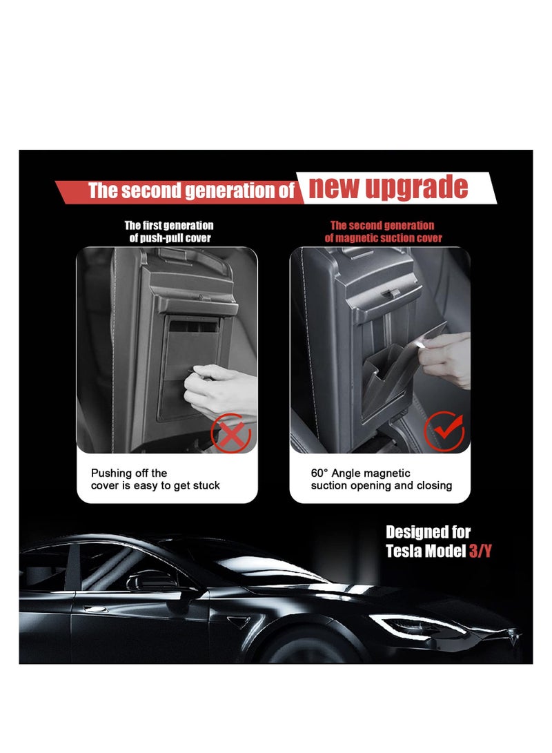 SYOSI Car Center Console Organizer Armrest Hidden Storage Box for Tesla Model 3 Model Y, Update Magnet Opening and Closing Hidden Storage Box Larger Space for Personal Items Black Car Interior Accessories - Image 4