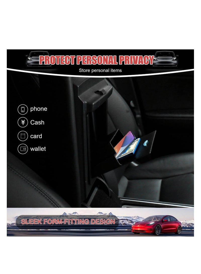 SYOSI Car Center Console Organizer Armrest Hidden Storage Box for Tesla Model 3 Model Y, Update Magnet Opening and Closing Hidden Storage Box Larger Space for Personal Items Black Car Interior Accessories - Image 3