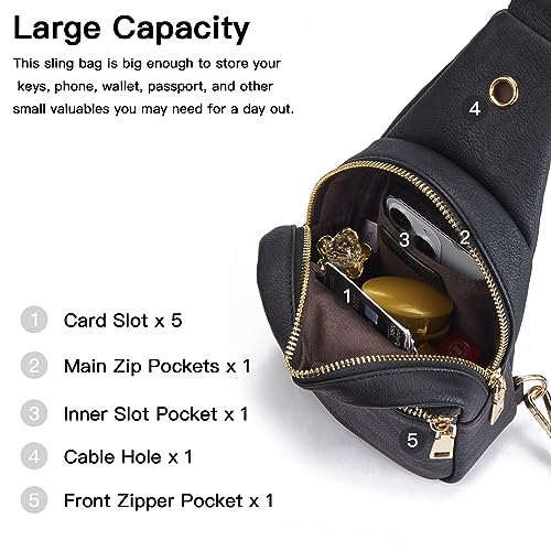 Telena Sling Bag for Women Vegan Leather Small Fanny Pack Crossbody Bags Chest Bag for Women Black - Image 3