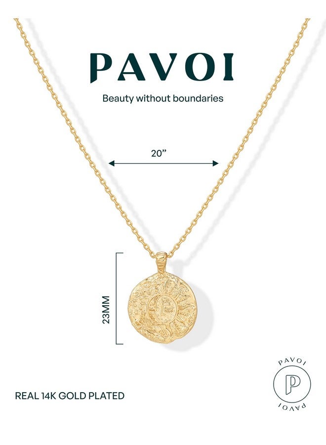 PAVOI Womens 14K Gold Plated ‚Äì Yellow Gold Engraved Coin Pendant with Necklace - Image 3