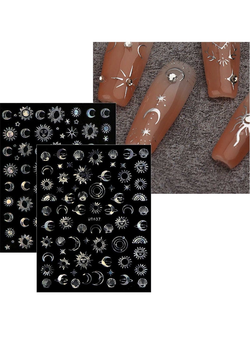 SYOSI 10 Sheets Moon Star Sun Nail Art Stickers, Self-Adhesive Colorful Rose Gold Nail Decals, Nail Supplies for Nail Art Design Decoration Accessories  - Image 5
