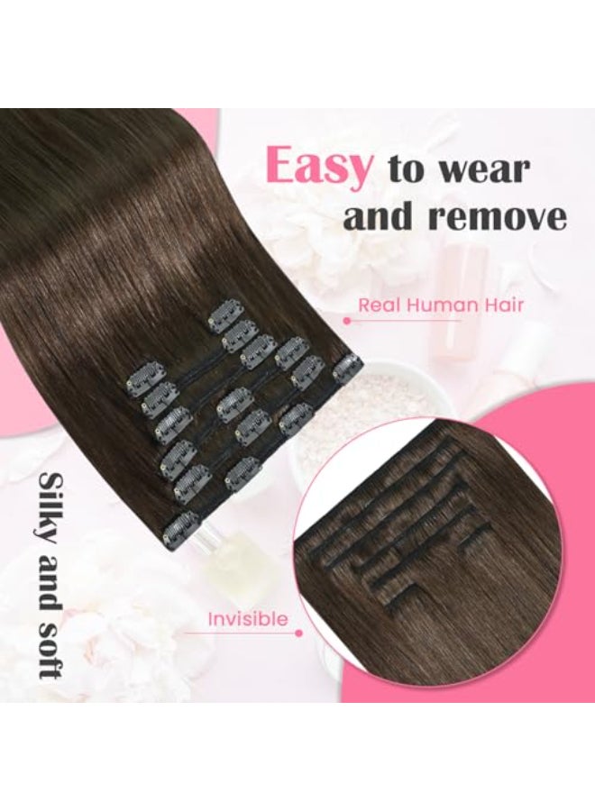 Aison Medium Brown Clip in Human Hair Extensions 70G 100 Remy Human Hair Clip in Extensions Soft Silky Straight 7pcs 16clips One Pack22 Inch 4 - Image 3