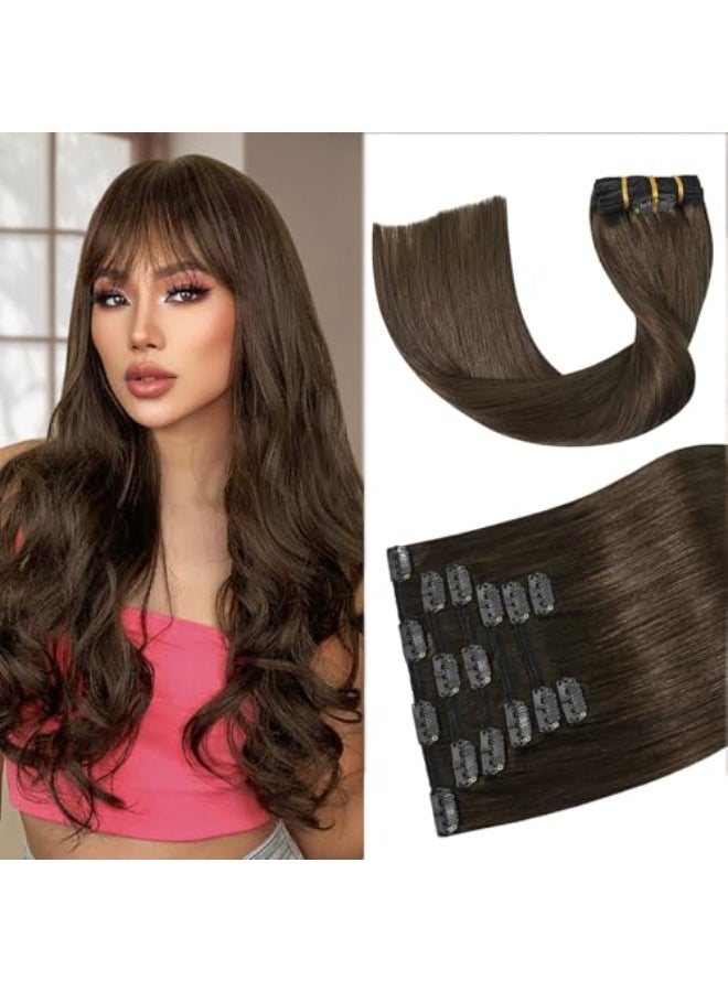 Aison Medium Brown Clip in Human Hair Extensions 70G 100 Remy Human Hair Clip in Extensions Soft Silky Straight 7pcs 16clips One Pack22 Inch 4 - Image 1