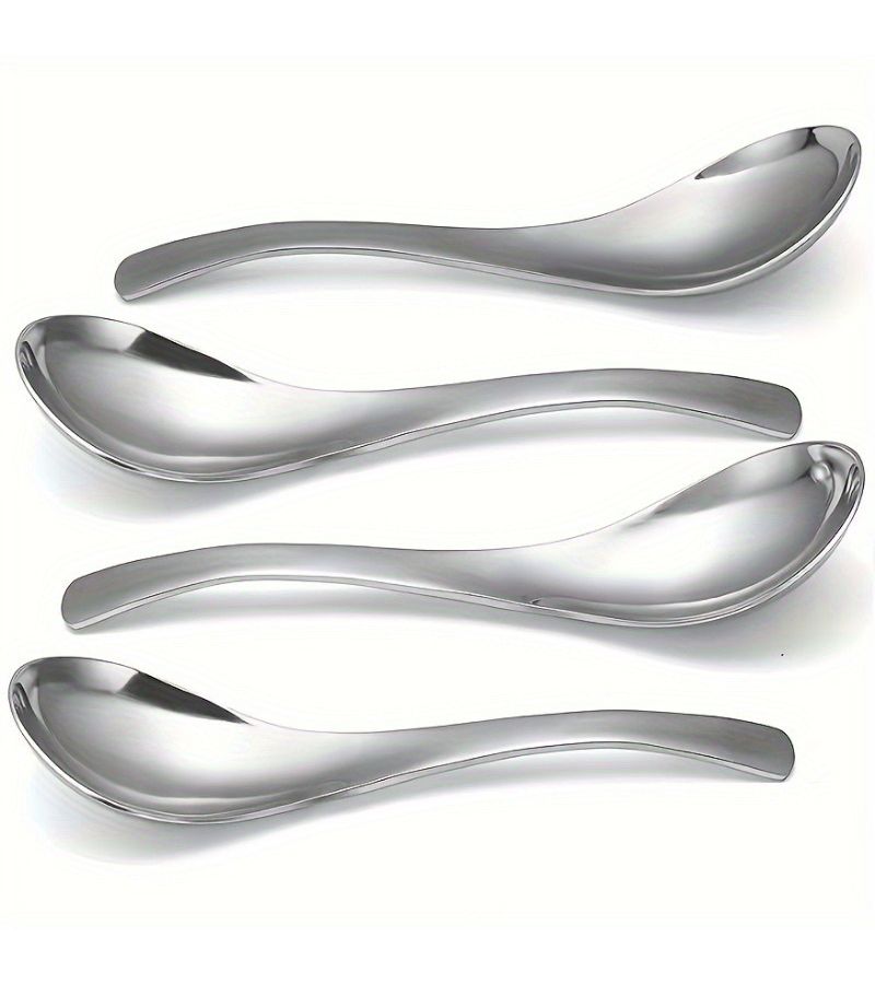 Silver Heavy Weight Stainless Steel Soup Spoons Set Of 3 Dishwasher Safe - Image 1