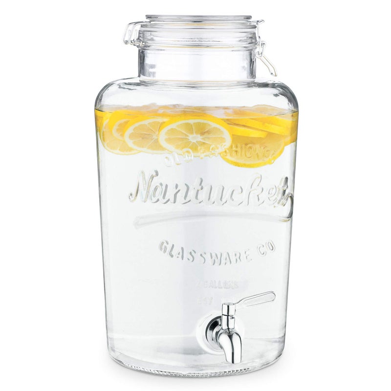 Navaris Navaris Beverage Dispenser with Spigot  21 Gallon 8L Glass Drink Jar with Stainless Steel Tap and Clip Top Lid  For Hot or Cold Drinks Ice Water