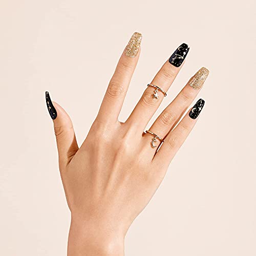Goldfinger Gold Finger Gel Glam Press On Design Nail Kit Black and Gold Artsy Design Polish Free Manicure Long Length GD16 Long lasting Sturdy Mini Glue Included - Image 1