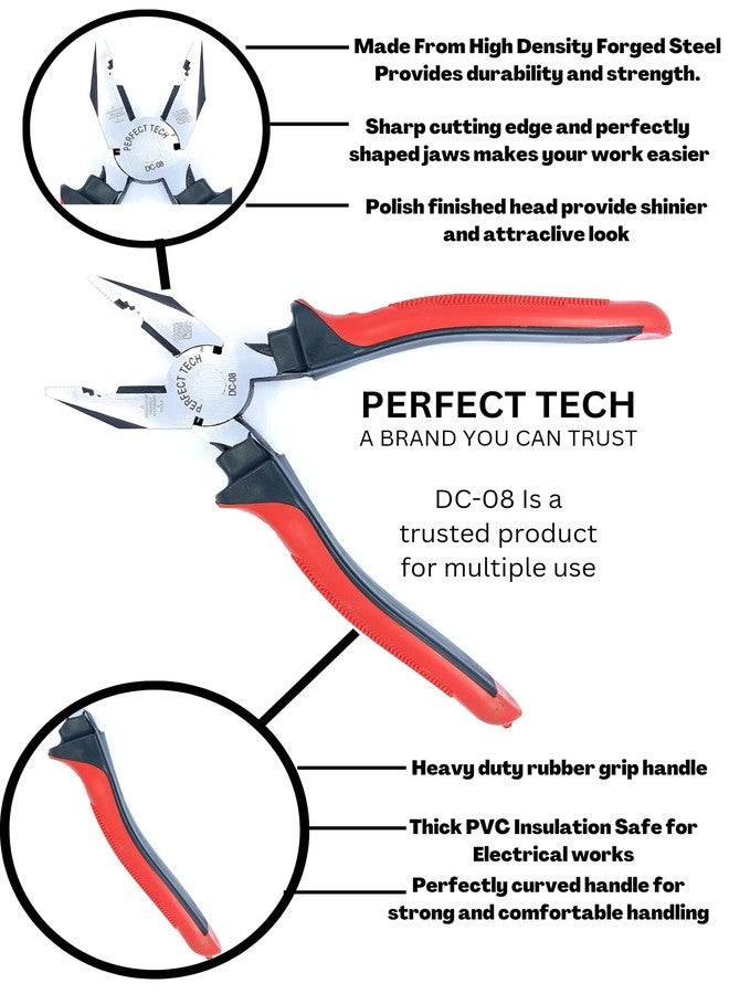 PERFECT TECH Combo Set of 5 Lineman Combination Plier 8 Inc | Lineman Kit | Line tester | Insulation Tape | Wire Stripper | 6 inch Screwdriver | Wire Cutter | Complete Electrical Hand Tool Kit Set - Image 3