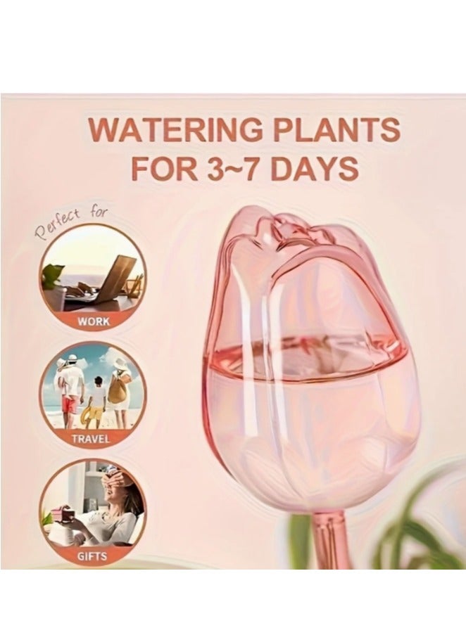 OASIS-TH 4 Pcs Tulips Self Plant Watering Globes, Glass Self Watering Planter Insert, Automatic Plant Waterer Devices Indoor Outdoor (Pink) - Image 3
