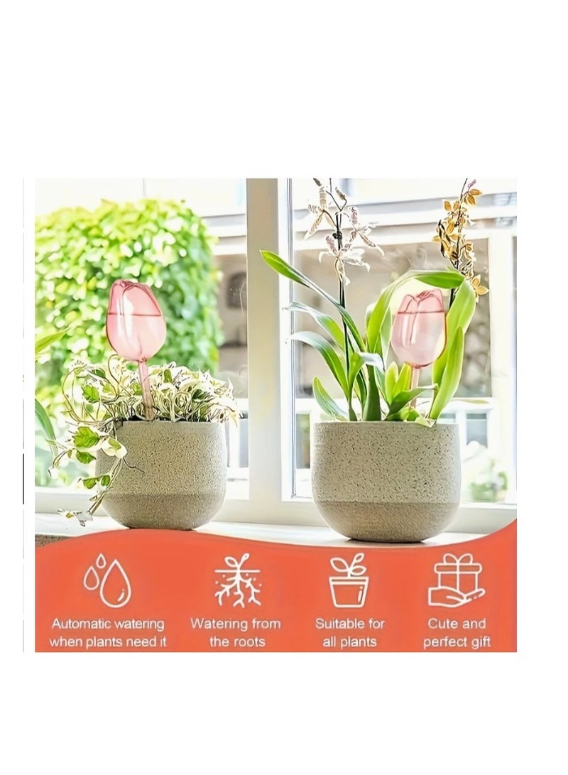 OASIS-TH 4 Pcs Tulips Self Plant Watering Globes, Glass Self Watering Planter Insert, Automatic Plant Waterer Devices Indoor Outdoor (Pink) - Image 4
