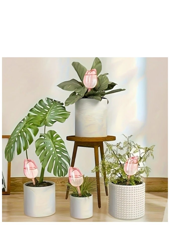 OASIS-TH 4 Pcs Tulips Self Plant Watering Globes, Glass Self Watering Planter Insert, Automatic Plant Waterer Devices Indoor Outdoor (Pink) - Image 5