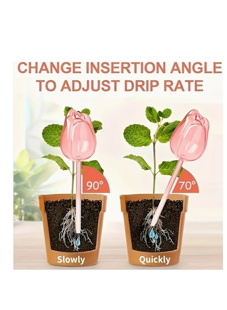 OASIS-TH 4 Pcs Tulips Self Plant Watering Globes, Glass Self Watering Planter Insert, Automatic Plant Waterer Devices Indoor Outdoor (Pink) - Image 2