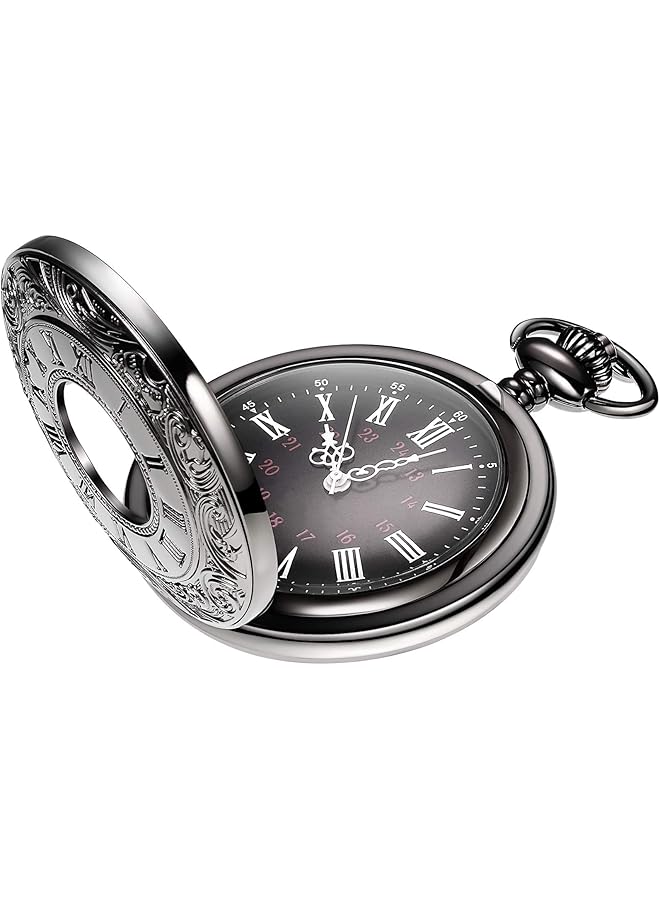 Excefore Vintage Pocket Watch Steel Men Watch With Chain - Image 1