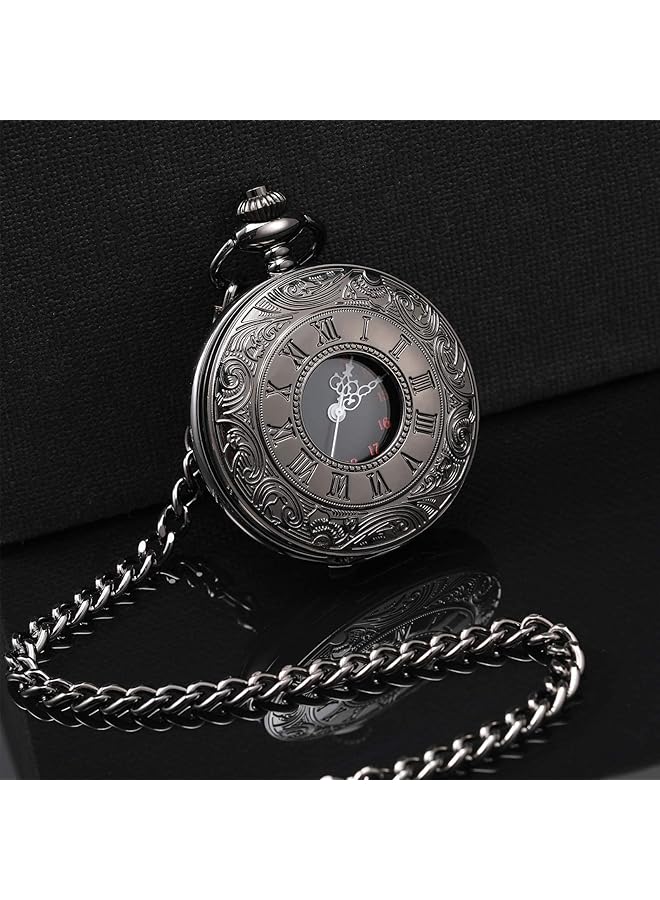 Excefore Vintage Pocket Watch Steel Men Watch With Chain - Image 2