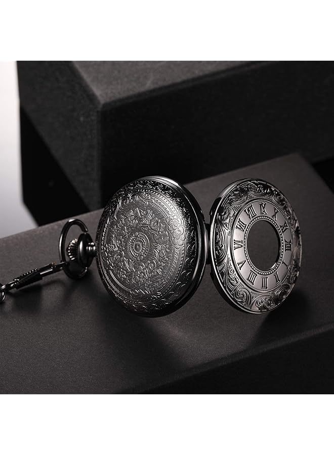 Excefore Vintage Pocket Watch Steel Men Watch With Chain - Image 4