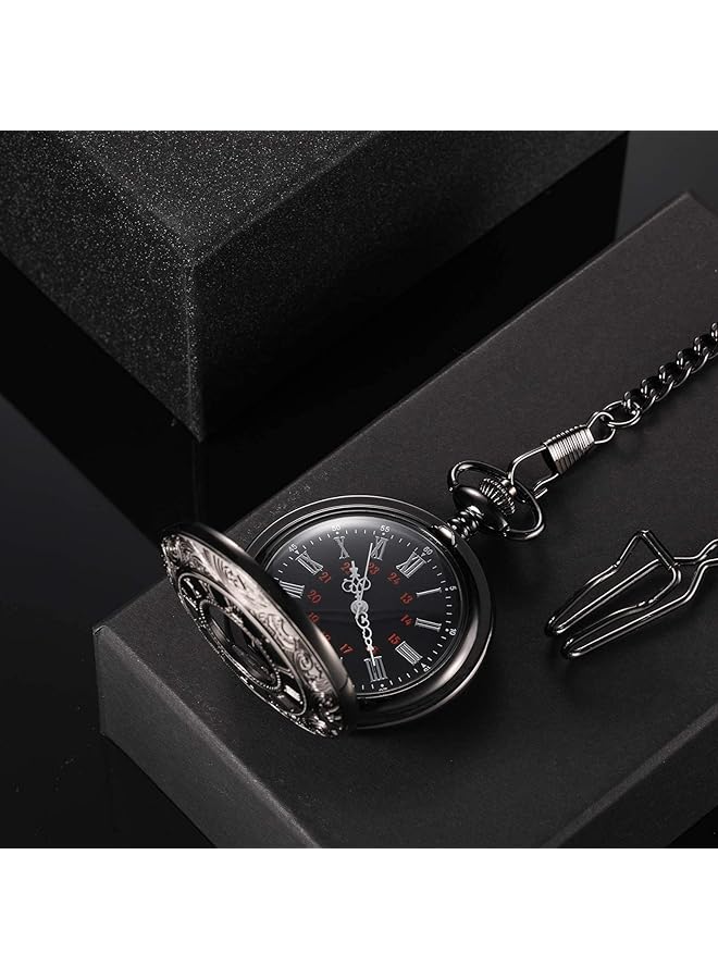 Excefore Vintage Pocket Watch Steel Men Watch With Chain - Image 3