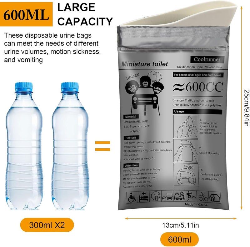 Coolrunner Disposable Urine Bags, 8/12/20/50 Pack Camping Pee Bags for Men Women, Disposable Urinals Vomit Bags for Travel Urinal Toilet Traffic Jam Emergency Portable Toilet for Kids, Patient - Image 2