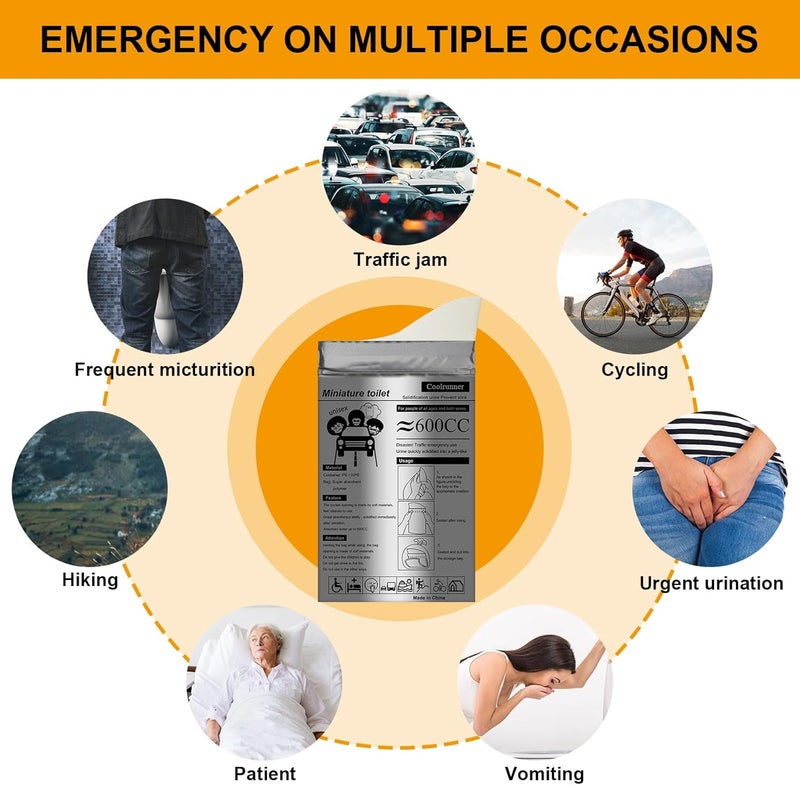 Coolrunner Disposable Urine Bags, 8/12/20/50 Pack Camping Pee Bags for Men Women, Disposable Urinals Vomit Bags for Travel Urinal Toilet Traffic Jam Emergency Portable Toilet for Kids, Patient - Image 5