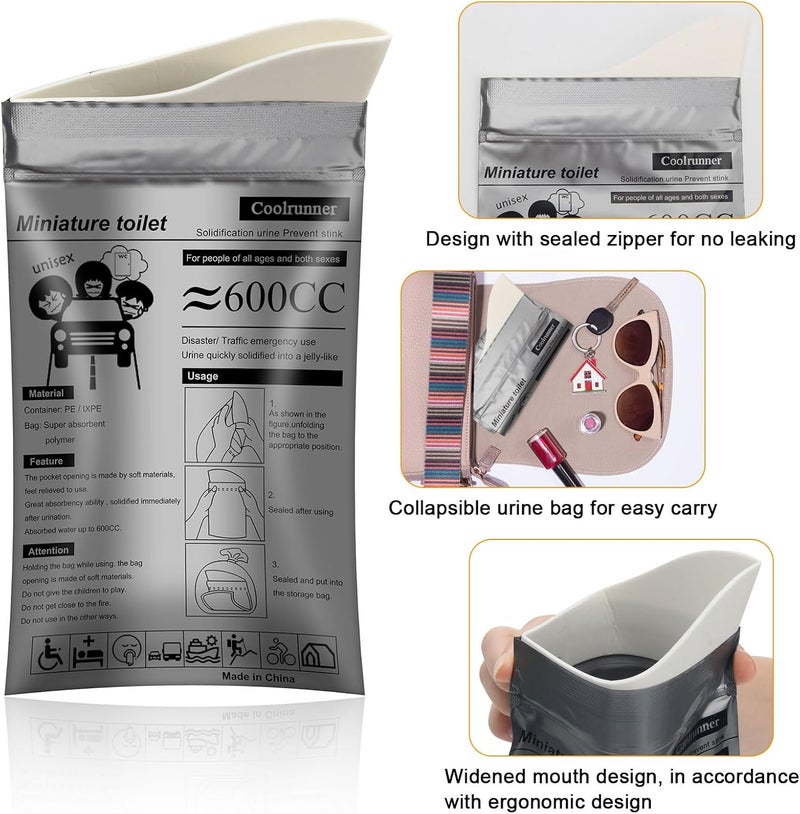 Coolrunner Disposable Urine Bags, 8/12/20/50 Pack Camping Pee Bags for Men Women, Disposable Urinals Vomit Bags for Travel Urinal Toilet Traffic Jam Emergency Portable Toilet for Kids, Patient - Image 4