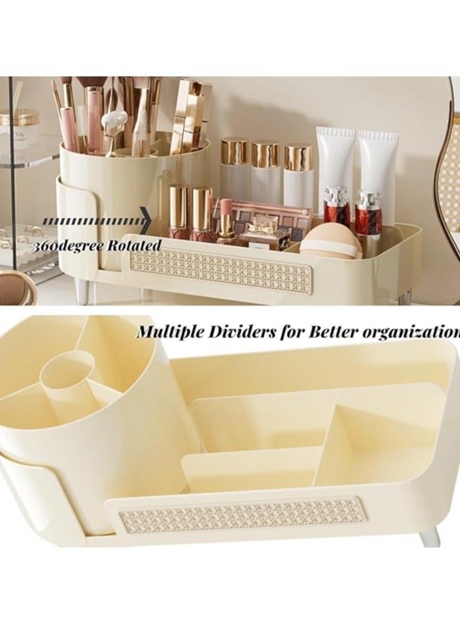 Arabest 360° Rotating Makeup Organizer with Large Capacity for Brushes, Lipsticks & Cosmetics – 2-in-1 Bathroom Vanity Storage Box, Beige Plastic Design, Multi-Functional Beauty Display Organizer, Vanity Accessories(Cream Tea Brown) - Image 4
