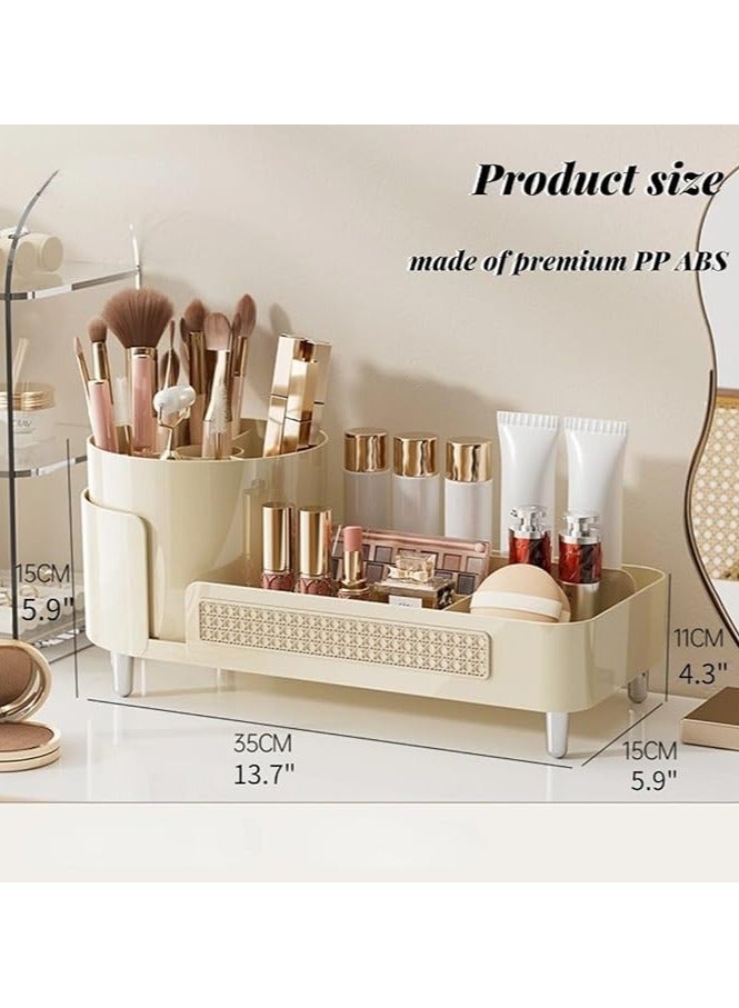 Arabest 360° Rotating Makeup Organizer with Large Capacity for Brushes, Lipsticks & Cosmetics – 2-in-1 Bathroom Vanity Storage Box, Beige Plastic Design, Multi-Functional Beauty Display Organizer, Vanity Accessories(Cream Tea Brown) - Image 5