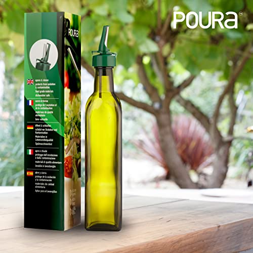 Poura Glass Olive Oil Bottle Drizzler with Pourer Spout - BPA Free Hygienic Open and Close Pourer Prevents Oxidation Keeping Olive Oil Fresh - Includes Funnel for No Mess Or Wastage - Image 2