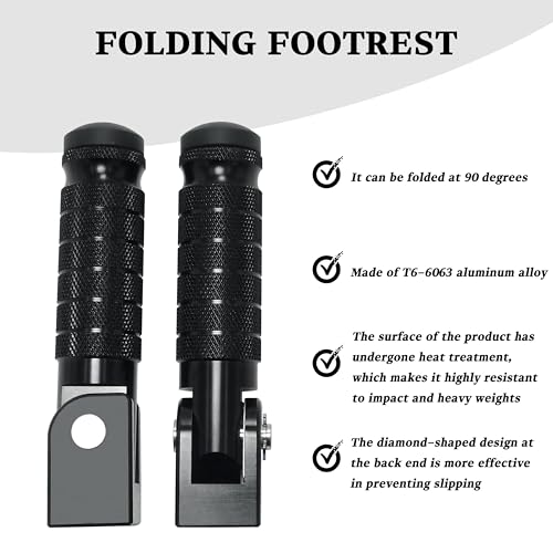 VUOZIP M8 Universal CNC Motorcycle Foot Pegs Degree Foldable Bike Pegs Aluminum Fit Electric Car Motorbike Scooter Mini Bike Ebike Dirt Bike Go Kart Honda Yamaha Suzuki Aprilia Super73 (Black, Type A) - Image 5