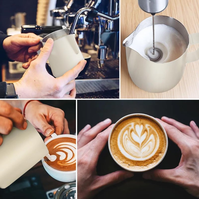 NewGF Frothing Milk Pitcher, 20 oz/600 ml Stainless Steel Frothing Milk Jug with Latte Art Pen,with Internal Measurements, for Cappuccino-White - Image 4